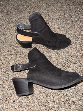 Black Suede Peep-Toe Ankle Boots - Women